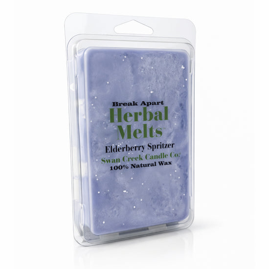 Packaged herbal melts with text on a white background