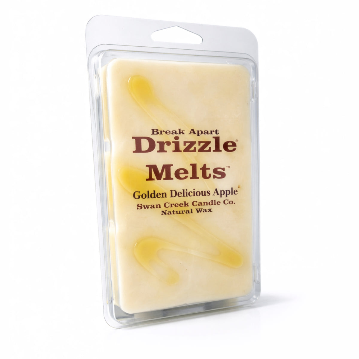 Packaged wax melts with 'Drizzle Melts' branding on a white background