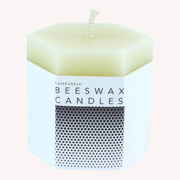 Beeswax Ivory Hexagon Pillar Candle - 3x3 inch