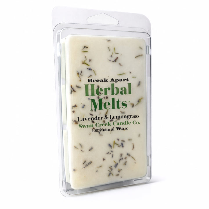 Herbal Melts wax melt packaging with lavender and lemongrass fragrance on a white background