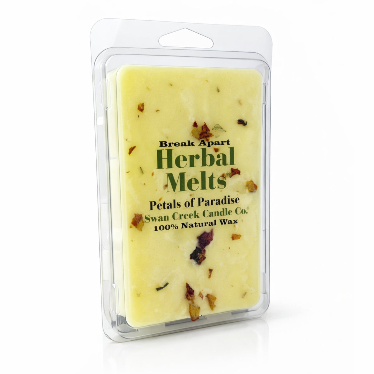 Herbal melts packaging with visible herbs on a white background