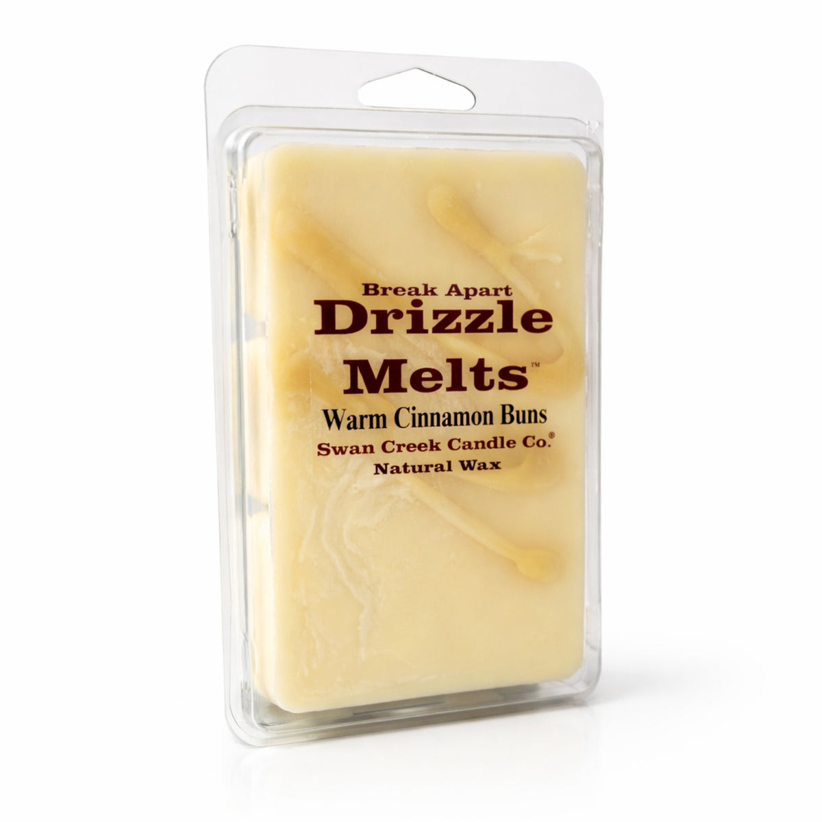 Packaged wax melt with 'Drizzle Melts' text on a white background