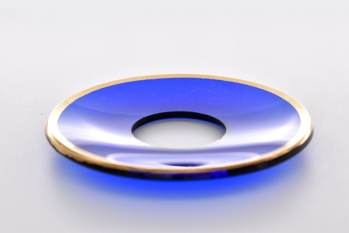 Bobeche - SET OF 2 Blue With Gold Border Glass 2.75 inch