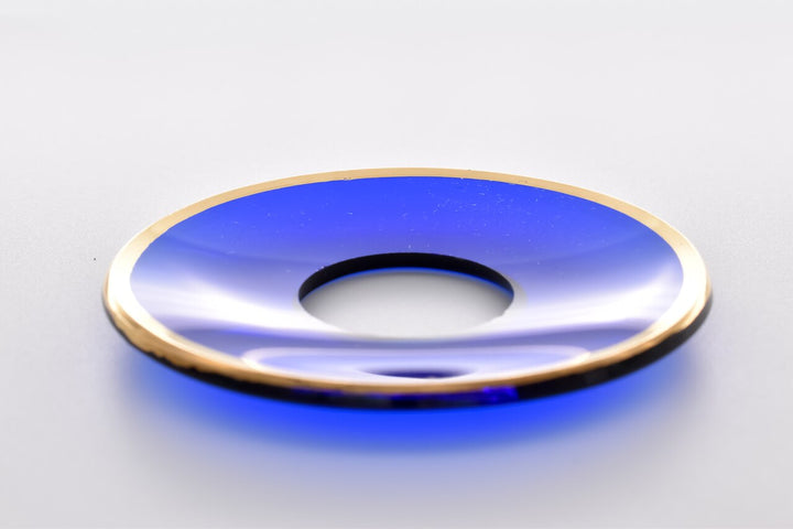Bobeche - SET OF 2 Blue With Gold Border Glass 2.75 inch