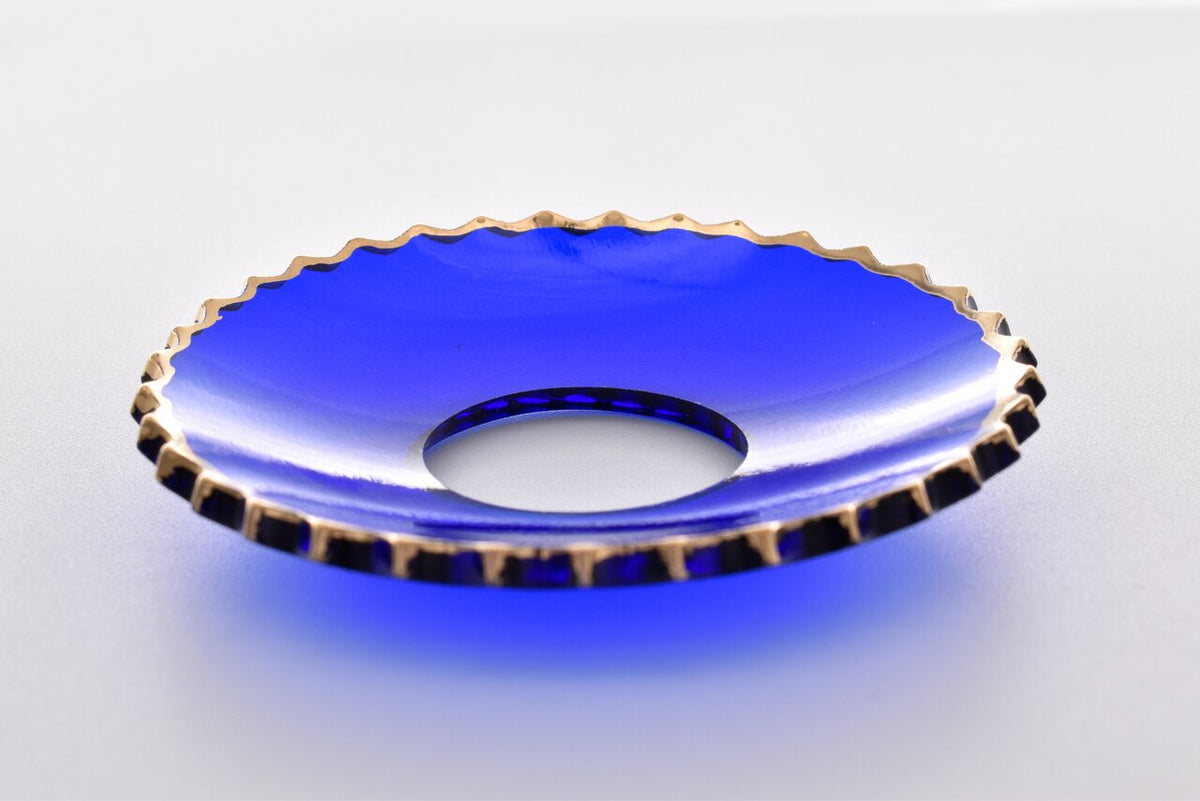 Bobeche - SET OF 2 Blue with Gold Ridged Border Glass 2.75 Inch
