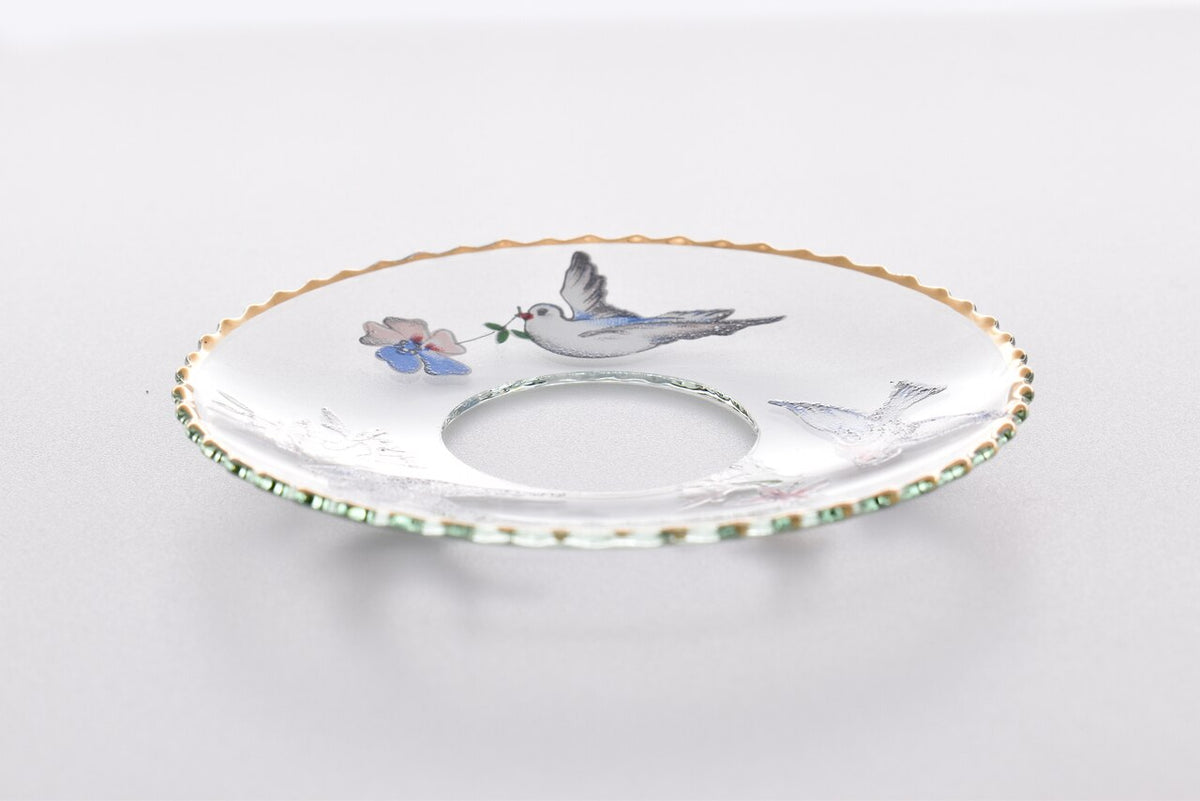 Bobeche - SET OF 2 Flowers and Birds Glass 2.75 Inch