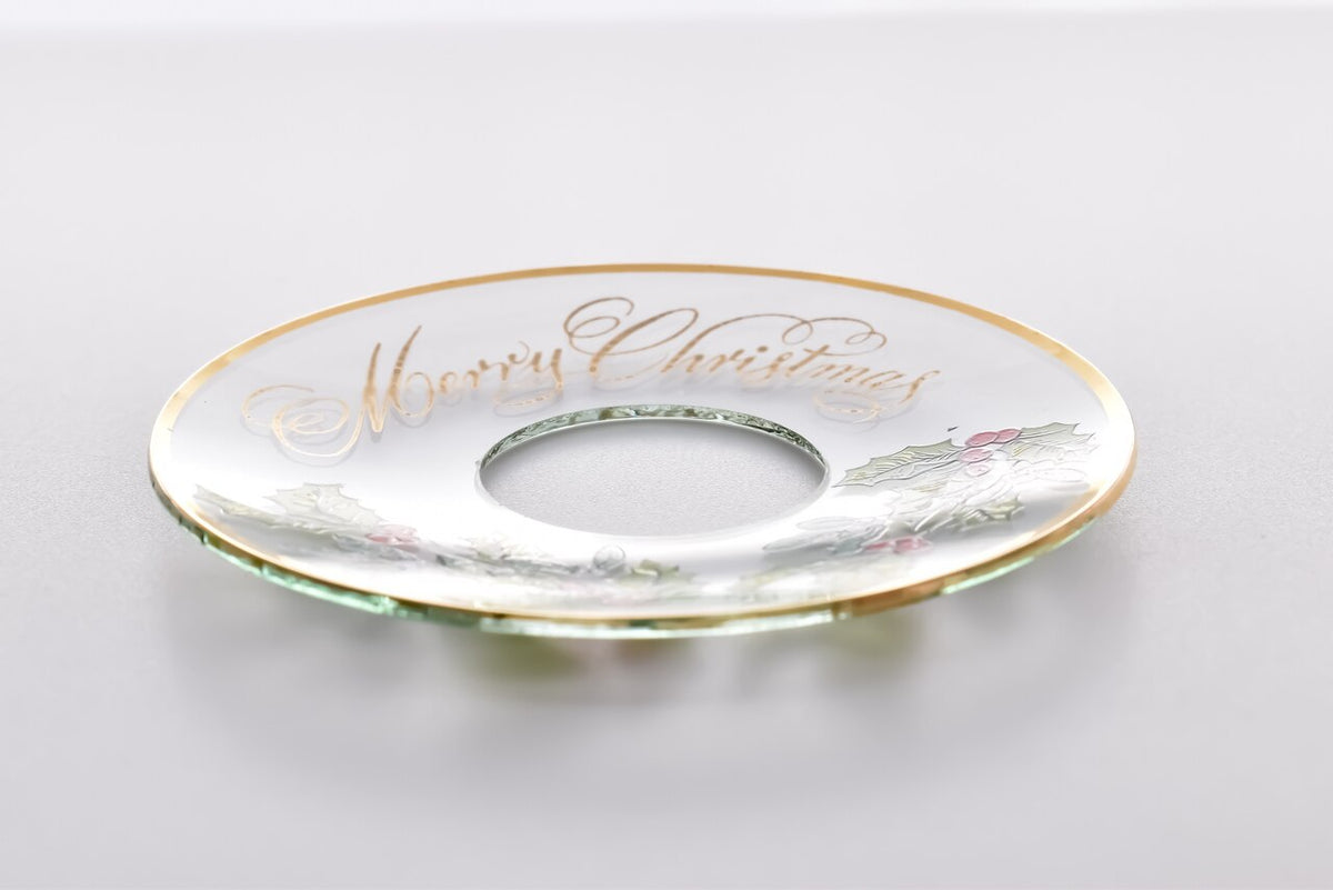 Bobeche - SET OF 2 Merry Christmas Gold Border Glass 2.75 Inch