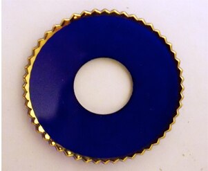Bobeche - SET OF 2 Blue with Gold Ridged Border Glass 2.75 Inch