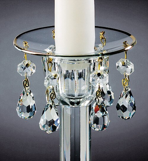 Bobeche - SET OF 2 Silver Border with Six Crystals Glass 2.75 Inch